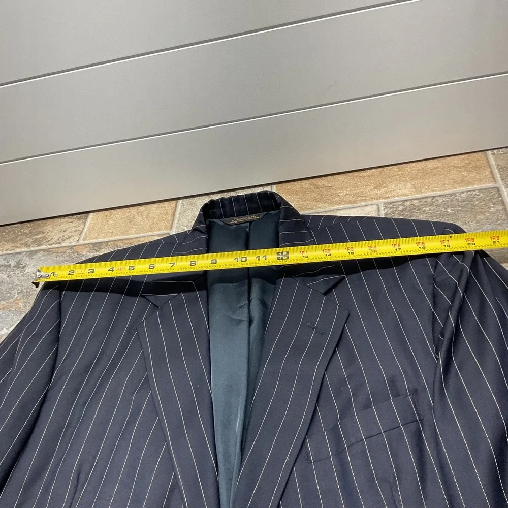 Granger Owings Royal Label Navy Pinstripe Wool Blazer Tailored Suit Jacket 42R